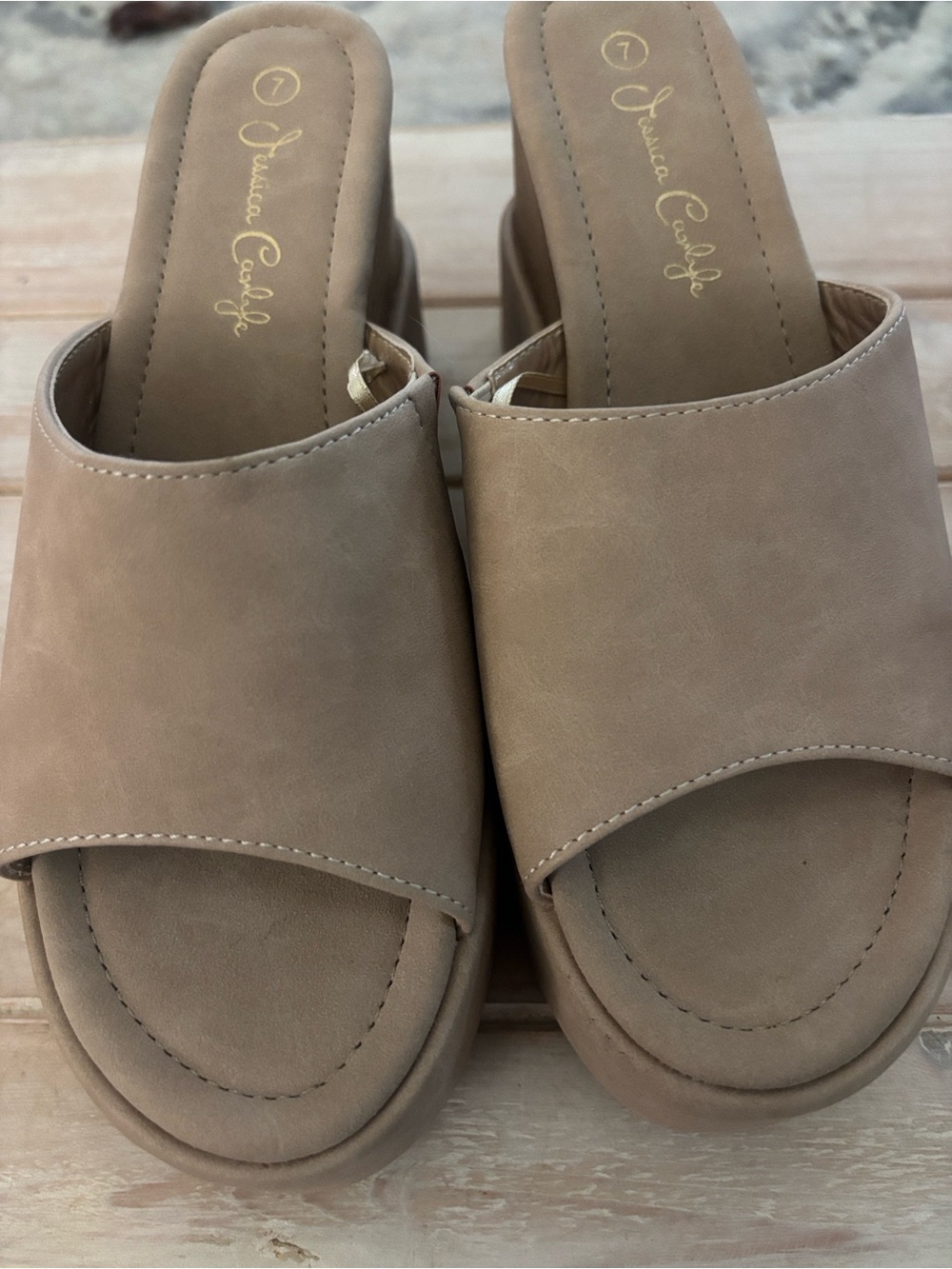 Jessica Carlyle Nude Tan Platform Slide Sandals size 7 - Picture 3 of 6